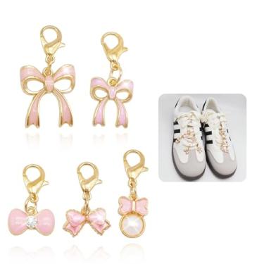 Imagem de 5 peças de pingentes de sapato para tênis, pingentes de sapato com laço rosa para acessórios Crocs