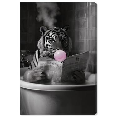 Imagem de Art Remedy Tela de arte engraçada para banheiro, 25,4 cm x 38,1 cm, envolto em galeria, tigre de banho fumegante