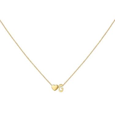 Imagem de brenstof Colar feminino com inicial de coração dos EUA - Colar com pingente de letra A banhado a ouro 18K delicados colares de coração minúsculos colares de inicial para presentes de aniversário para