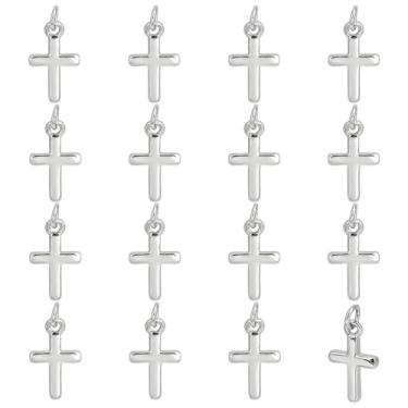 Imagem de BENECREAT 16 pingentes de cruz de latão, pingente de cruz minúsculo de 0,8 x 1,3 cm, pingentes de crucifixo com anel de salto para fazer joias, pulseira, colar, brinco, artesanato