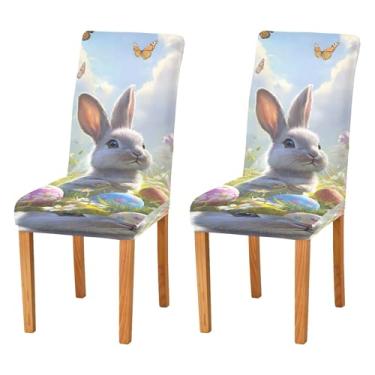 Imagem de SEHANY Lindas capas de cadeira de coelho de conto de fadas para sala de jantar, conjunto de 2, capa protetora elástica removível e lavável para cadeira de jantar para cozinha, hotel, festa, decoração