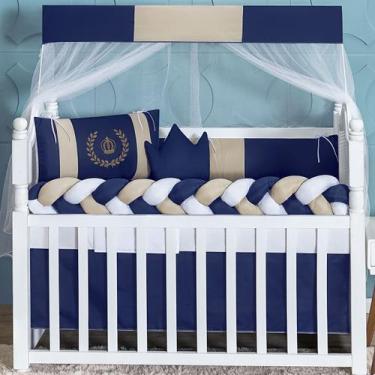 Imagem de Kit Berço Americano Trança 11 Peças Para Bebê Menino Realeza Coroa Rei