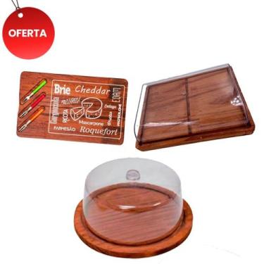 Imagem de OFERTA KIT 3pçs Porta Frios 21X16,5CM, Boleira de Madeira RUSTICO tamp