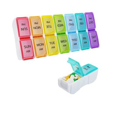 Imagem de Organizador Semanal de Caixa Pílulas Portátil Armazenamento Viagem 7 Dias 2 Vezes ao Dia com 14 Compartimentos Comprimidos Removível para Vitaminas Su