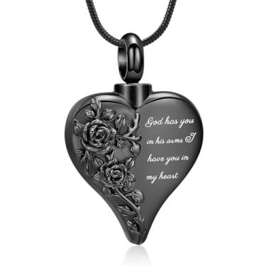 Imagem de mingkejw Colar de urna com coração de borboleta para cinzas, asa de anjo/joia de cremação rosa para mulheres, colar memorial de aço inoxidável, suporte de cinzas para animais de estimação humanos,