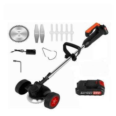 Imagem de Cortador de grama elétrico, cortador de lítio 24 V com rodas, cortador de grama doméstico, máquina de remoção de ervas daninhas (cor: uma carga, tamanho: Nero)