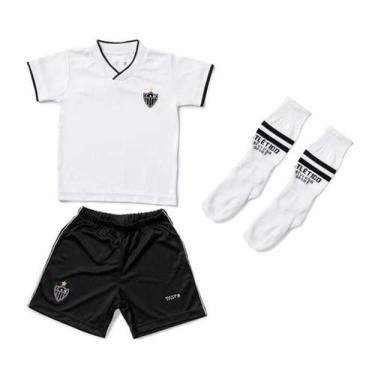 Imagem de Conjunto Infantil Atlético MG Uniforme Dry Oficial, Branco, Preto, Tam
