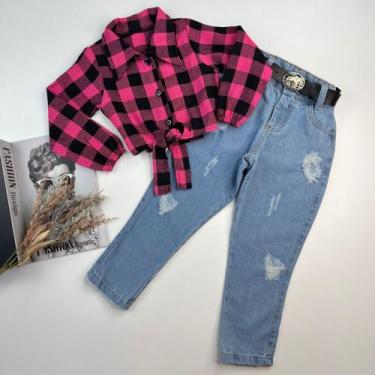 Imagem de Roupa Infantil Conjunto Country Camisa Xadrez Calça Jeans E Cinto Tend