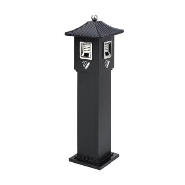 Imagem de KEG801302 Caixote de lixo externo com extinção vertical ao ar livre com tampa Coletor de bumbum de cigarro Área de fumar Pilar de cinzas de aço inoxidável Receptáculo de extremidade de cigarro (preto)