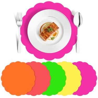 Imagem de JarThenaAMCS 50 peças de jogo americano de papel neon recortado tapetes descartáveis que brilham no escuro para mesa de festa de aniversário