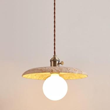 Imagem de Luminária pendente japonesa Wabi-Sabi, Marca do Tempo com cúpula em travertino | Luminárias suspensas em pedra natural para sala de jantar, corredor, hall de entrada, sala de estar, ilha de