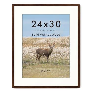 Imagem de Flyjoe Moldura de 61 x 76 cm - Moldura de pôster de madeira de nogueira maciça 61 x 76 cm, moldura quebra-cabeça de 61 x 76 cm com tapete para 45 x 61 cm, vidro temperado e ferragens para pendurar