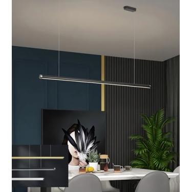 Imagem de Lustre pendente de LED para sala de jantar, com intensidade regulável e controle remoto, ideal para cozinha, escritório ou bar. Altura ajustável (preto, 120 cm).