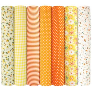 Imagem de Ainiv 7 pacotes de tecido acolchoado 100% algodão, 50 x 50 cm, pacotes de tecido Fat Quarters, quadrados florais pré-cortados patchwork para acolchoamento, costura, artesanato DIY, máscara, laranja