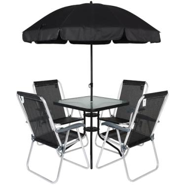 Imagem de Bel - Conjunto Petrópolis 4 Cadeiras em Alumínio + Mesa Quadrada + Ombrellone Preto