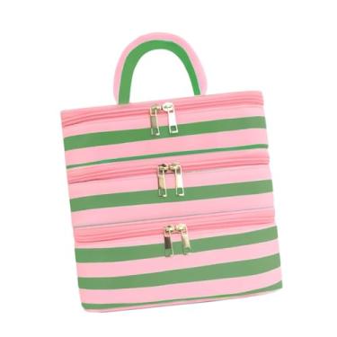 Imagem de OIIBWQ Nécessaire de viagem feminina, bolsa de maquiagem compacta e portátil, organizador de cosméticos para itens de higiene pessoal, pincéis e acessórios, Verde Rosa