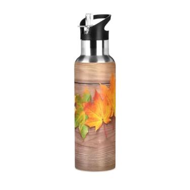 Imagem de Burbuja Garrafa de água de aço inoxidável Maple Leaves on Wood, garrafas de água isoladas a vácuo com tampa de canudo para esportes, academia, escola - à prova de vazamento e suor, sem BPA, 590 ml