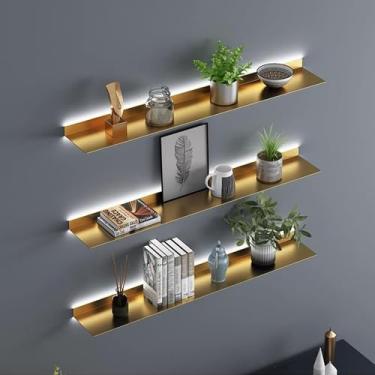 Imagem de 1 prateleira de exibição flutuante de LED com luzes iluminadas integradas, prateleira de exibição iluminada de metal montada na parede, prateleira suspensa criativa para sala de estar, quarto, cozinha
