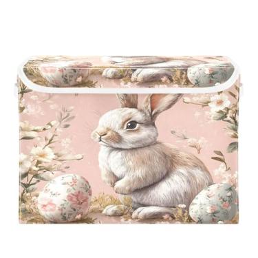 Imagem de SEHANY Cestas de armazenamento fofas de coelho de desenho animado com tampas, organizador de caixas de armazenamento de tecido para armário de roupas, cobertor de escritório, berçário, 42 x 32 x 30 cm