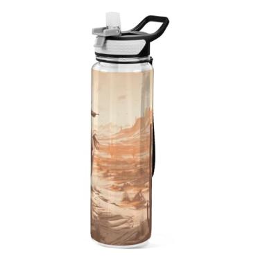 Imagem de Burbuja Garrafa de água Western Cowboy de 940 ml com tampa de palha, à prova de vazamento e livre de BPA para academia, esportes ao ar livre