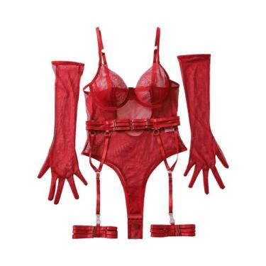 Imagem de Conjunto De Lingerie Feminina Sensual Com Corpete Push-Up, Cintas De L