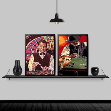 Imagem de Kit 2 Quadros Decorativos Poker Night 24X18Cm Madeira Preta
