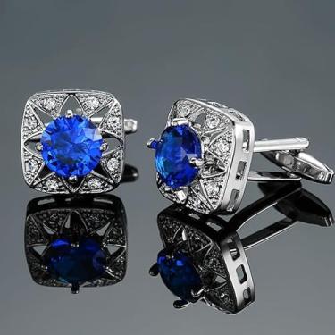 Imagem de Abotoaduras masculinas coleção azul esmalte e cristal vintage abotoaduras adequadas para banquetes, casamentos, cerimônias e ocasiões de negócios, one size, Metal Latão, Sem Pedra Preciosa