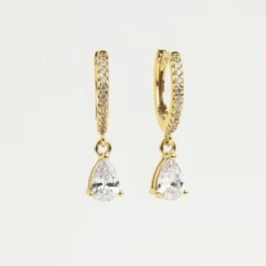 Imagem de Brincos de argola minimalistas de zircônia em gota para mulheres, festas, casamentos, dia dos namorados, joias elegantes, One size, Cobre, Zircônia cúbica