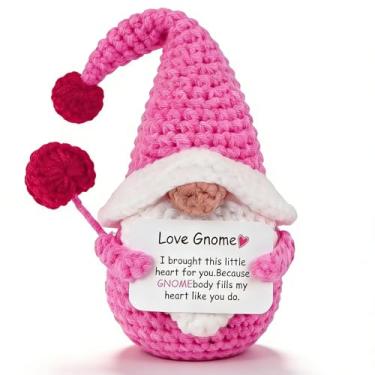 Imagem de JULEASEL Positive Gnome Valentine Crochet Knitted Doll with Positive Card for Lover, Cute Romantic Gift for Girlfriend, Boyfriend, Couple, Unique Valentine Gift