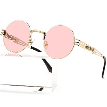 Imagem de AIEYEZO Óculos de sol redondos retrô para homens e mulheres óculos de sol polarizados modernos vintage pequenos óculos de sol redondos, Ouro/rosa claro, MM