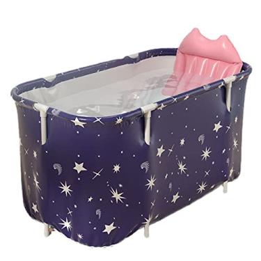 Imagem de ZUOZUIYQ Banheira portátil, banheira dobrável, banheira espessa para adultos, banheira de imersão durável com encosto grande, banheira independente, spa doméstico, azul - 55 x 22 x 20 cm