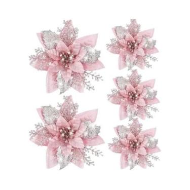 Imagem de Flores De Natal Artificiais Em Glitter Rosa, Vermelho E Dourado, Decor