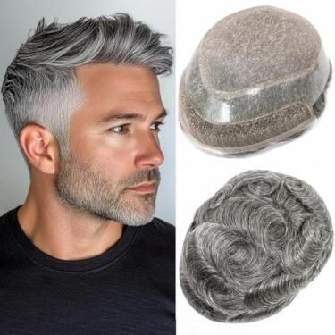 Imagem de Peruca de cabelo monofilamento para homens cabelo humano europeu HD suíço frente de renda masculina sistema de substituição de cabelo prótese com PU em torno de peruca masculina 20 x 25 cm preto 1B