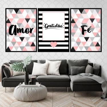 Imagem de Kit Quadro Decorativo Amor Gratidão e Fé 45x34cm 3 Peças