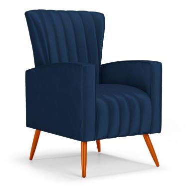 Imagem de Poltrona Decorativa Melody Com Pés Palito Veludo Azul Marinho - Desk Design