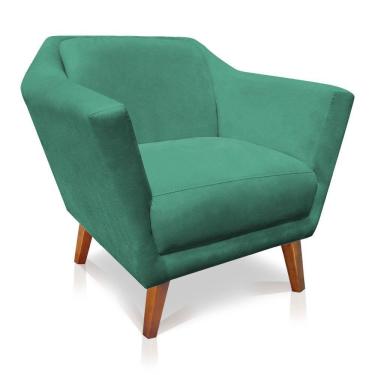 Imagem de Poltrona Decorativa Lorena Suede Pés Castanho Azul Turquesa