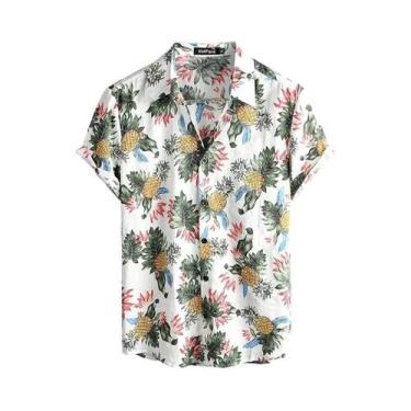 Imagem de Camisas Casuais Masculinas Florais Havaianas Com Estampa 3D, Manga Cur