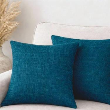 Imagem de KIT 2 CAPAS DE ALMOFADA QUADRADA LINHAO AZUL MARINHO 45x45CM - CIA DAS