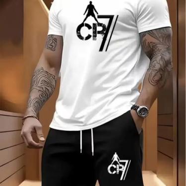 Imagem de Kit Camisa e Short Camiseta e Tactel Masculino CR7 Futebol Estiloso Mo