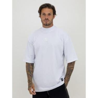 Imagem de Camiseta Oversized Gola Alta Borracha Círculo White Streetwear Confortavel Masculina Branco-Masculino