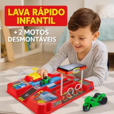 Imagem de Brinquedo Pista Auto Posto Lava Rápido Infantil com 2 Motos e Ferramen