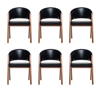 Imagem de Kit 6 Cadeiras Sala de Jantar Premium com Braco Madeira Macica Movellu Home