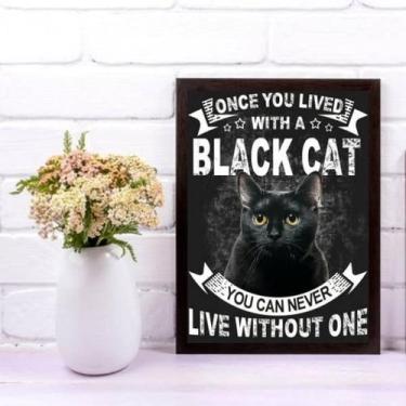 Imagem de Quadro Decorativo Black Cat 24X18 Com Vidro - Madeira Preta - Quadros 
