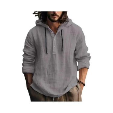 Imagem de Camisa Casual Masculina De Algodão E Linho, Blusa Solta De Manga Longa