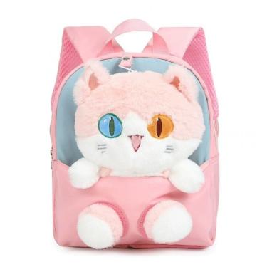 Imagem de Mochila infantil RETEN com gatinho de pelúcia removível para crianças