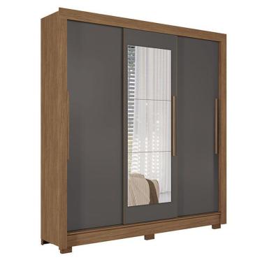 Imagem de Guarda Roupa Casal 3 Portas De Correr Maringá Com Espelho Jatobá Grafite - Santos Andirá