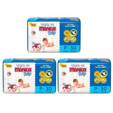 Imagem de Fralda Turma da Mônica Baby Jumbo Tamanho P - 3 Pacotes com 30 Fraldas