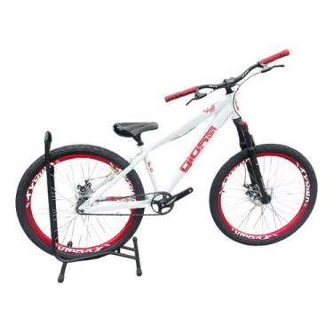 Imagem de Bicicleta Gios Branco aro vmaxx vermelho e suspensão com trava no ombr