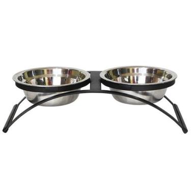 Imagem de Comedouro Ferro Cachorro Coelho Mini Duplo Inox - Preto - Gastrobel