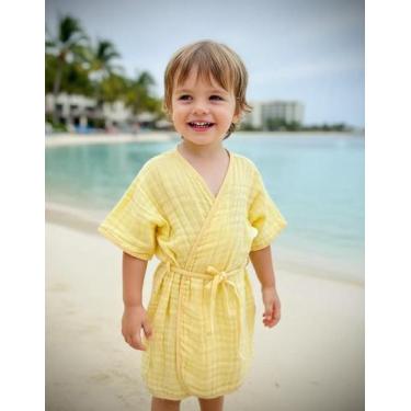 Imagem de Roupão de Banho Infantil 100 Algodão para Praia Piscina e Natação Até 